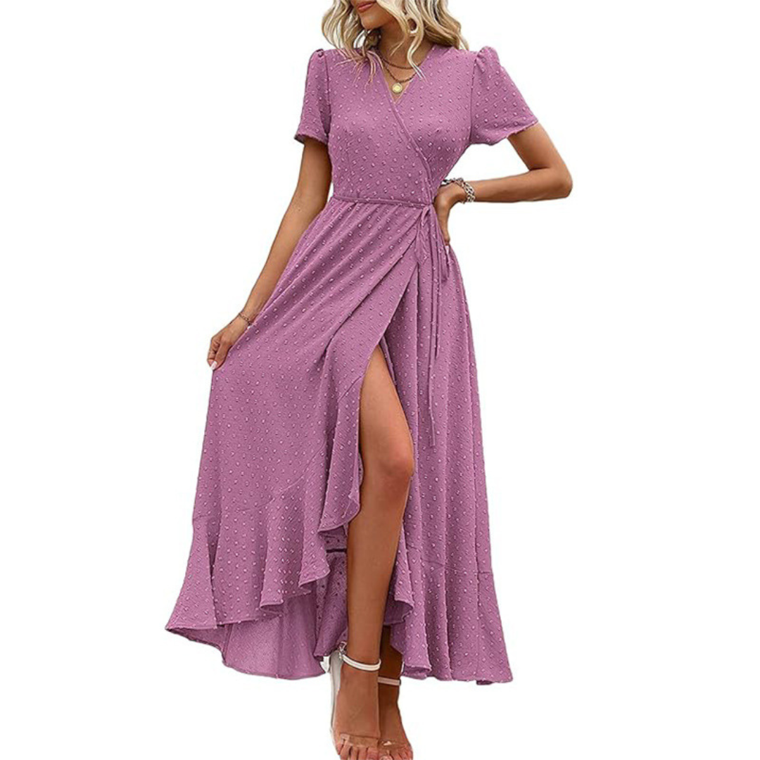 MARJORIE - Wrap Ruffle Split Maxi Dress