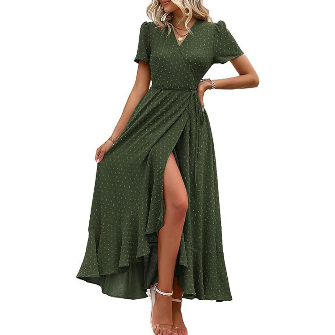 MARJORIE - Wrap Ruffle Split Maxi Dress