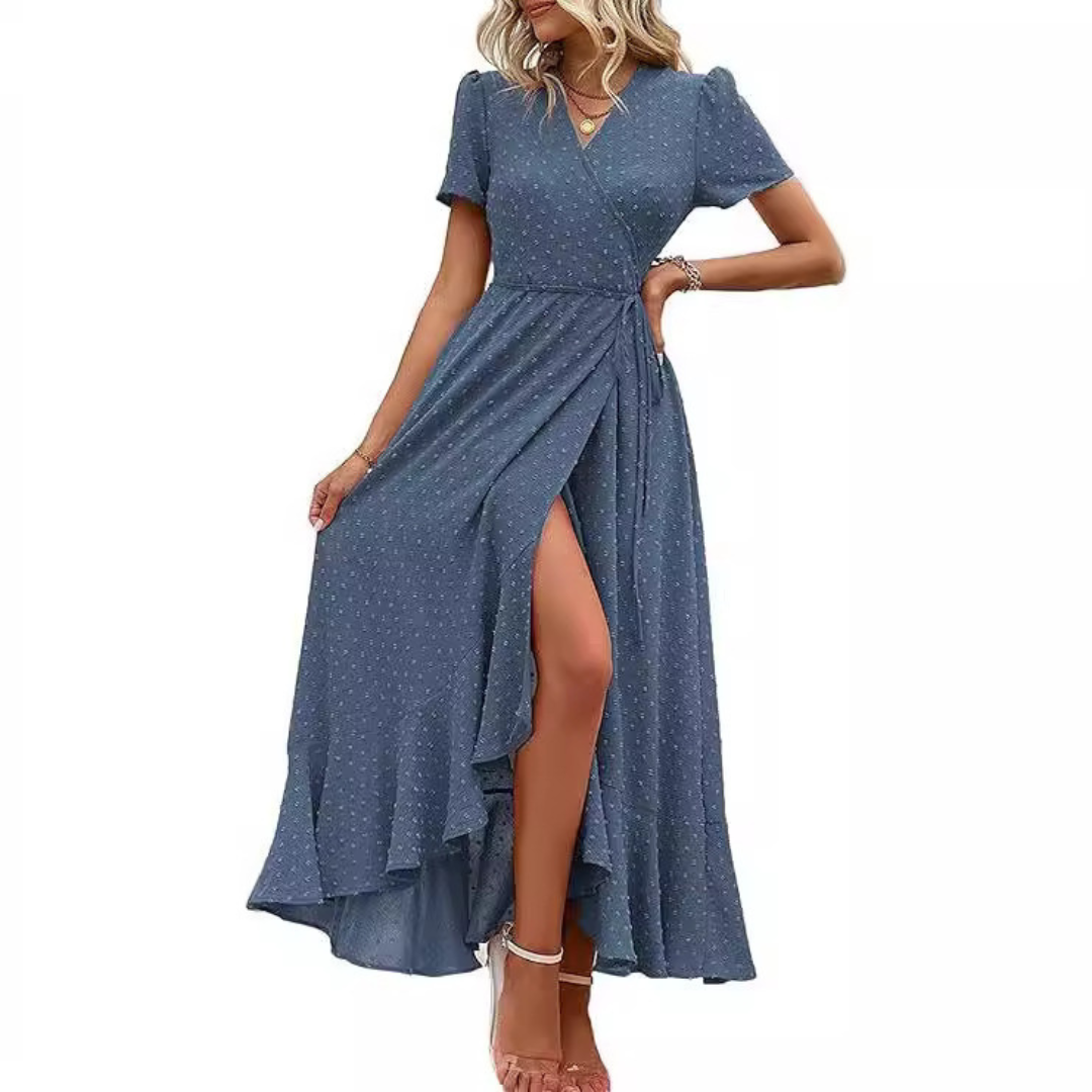 MARJORIE - Wrap Ruffle Split Maxi Dress