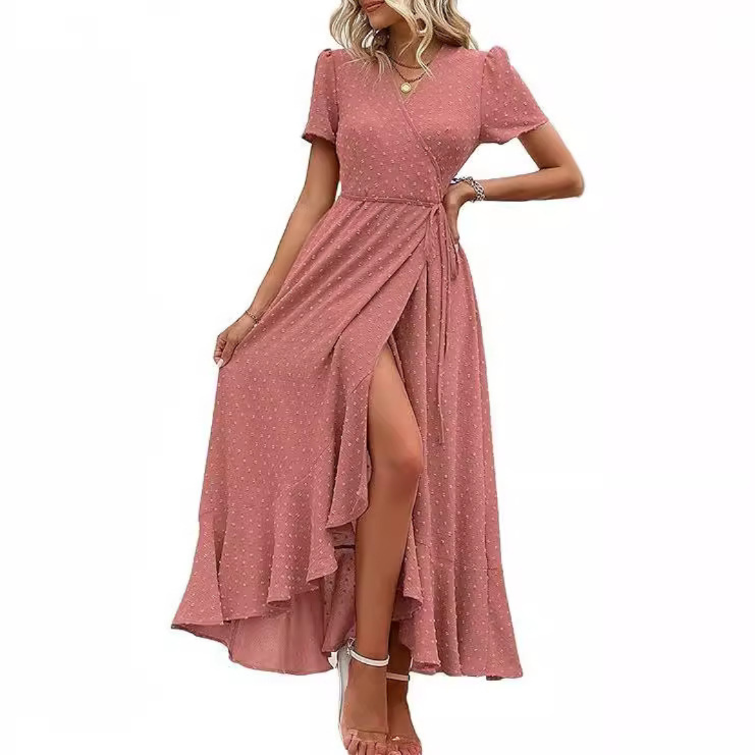 MARJORIE - Wrap Ruffle Split Maxi Dress