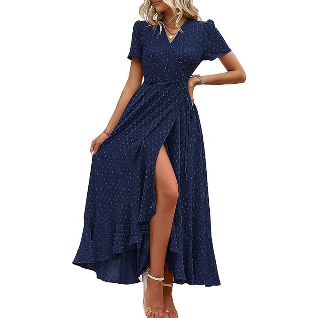 MARJORIE - Wrap Ruffle Split Maxi Dress