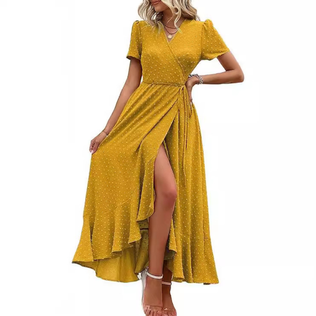 MARJORIE - Wrap Ruffle Split Maxi Dress