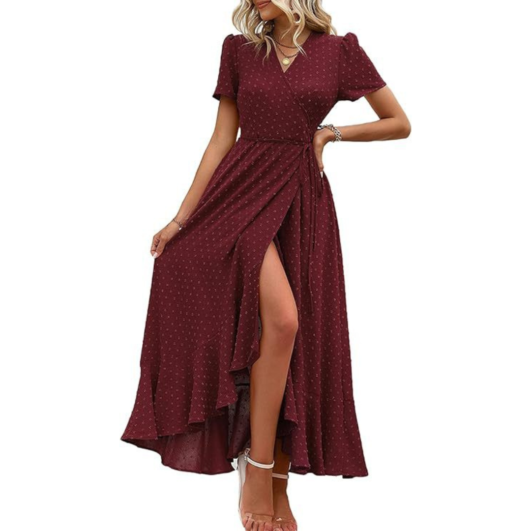 MARJORIE - Wrap Ruffle Split Maxi Dress