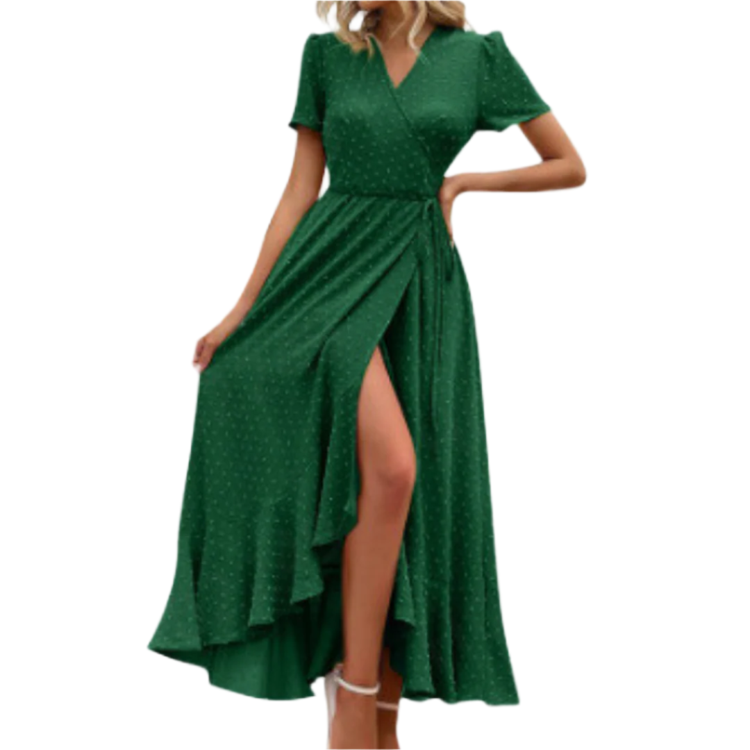 MARJORIE - Wrap Ruffle Split Maxi Dress