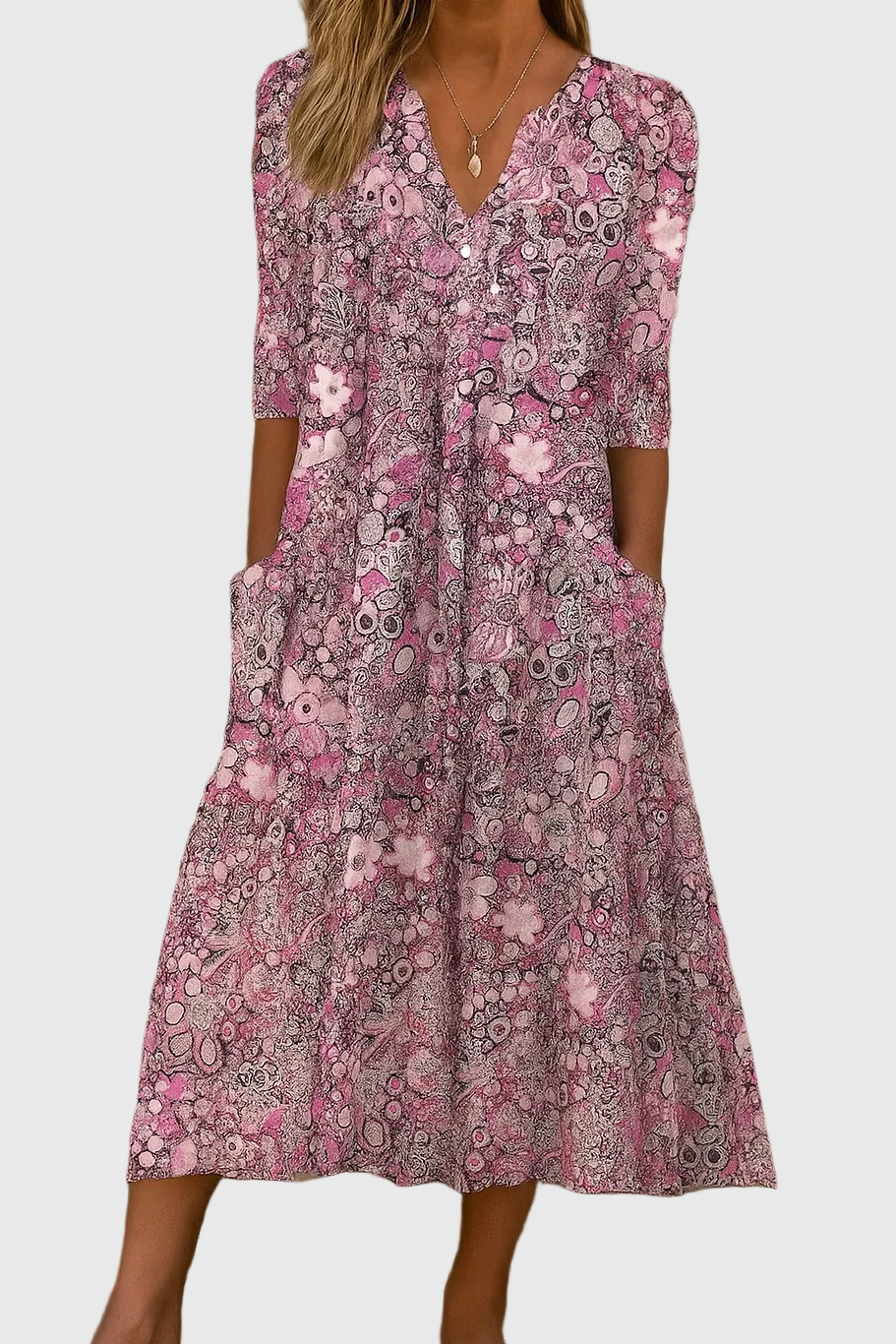 Harlow | Graceful V-Neck Elegance Midi Dress